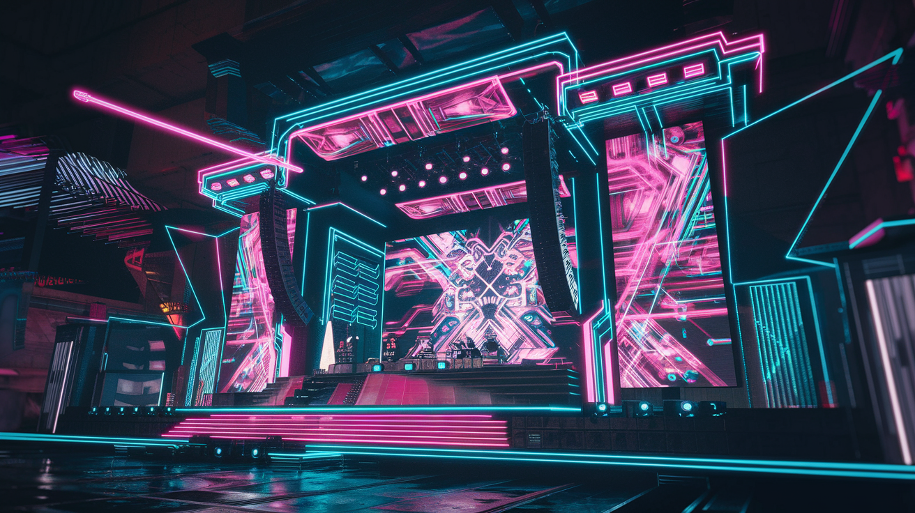 a cyberpunk neon concert art style image