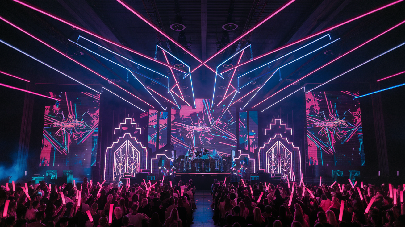 a photo of a concert with a cyberpunk