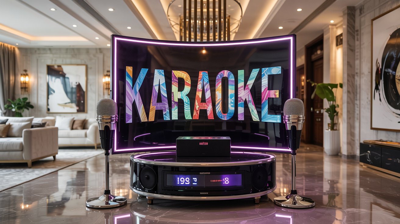 a photograph of a sleek modern karaoke