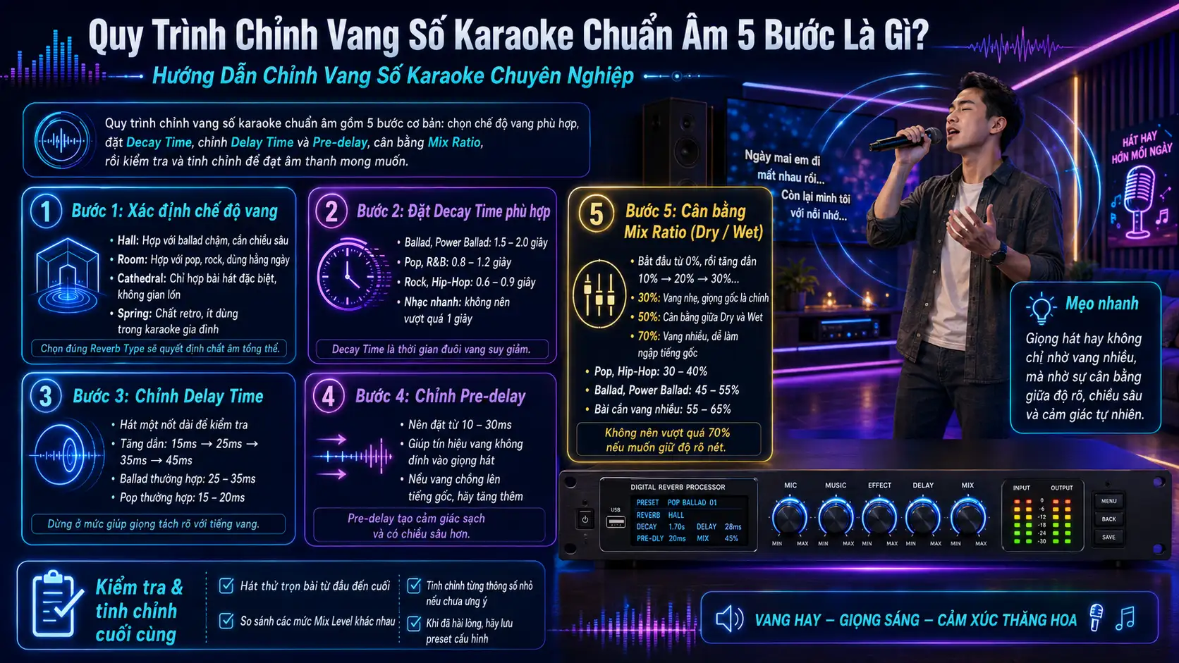 Cách Chỉnh Vang Số Karaoke Gia Đình Chuẩn Âm – Hát Nhẹ, Vang Sâu Như Phòng Thu Chuyên Nghiệp 2 Quy Trình Chỉnh Vang Số Karaoke Chuẩn Âm 5 Bước Là Gì