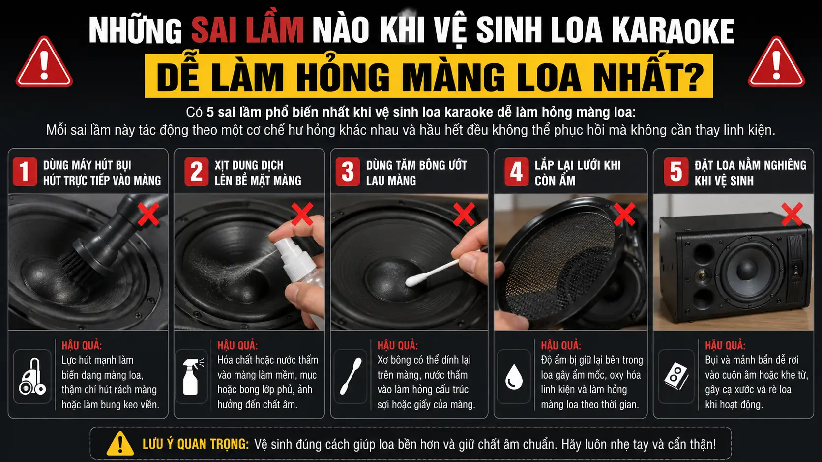 Những Sai Lầm Nào Khi Vệ Sinh Loa Karaoke Dễ Làm Hỏng Màng Loa Nhất
