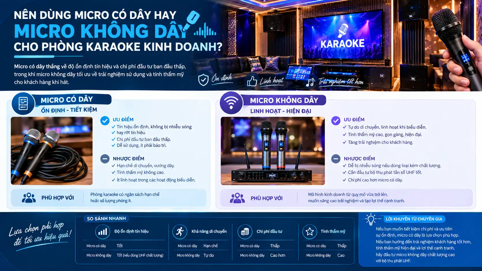 Nên Dùng Micro Có Dây Hay Micro Không Dây Cho Phòng Karaoke Kinh Doanh?