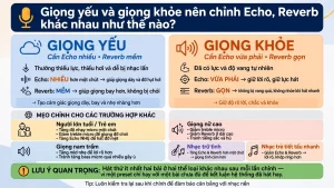Giọng yếu và giọng khỏe nên chỉnh Echo, Reverb khác nhau như thế nào?