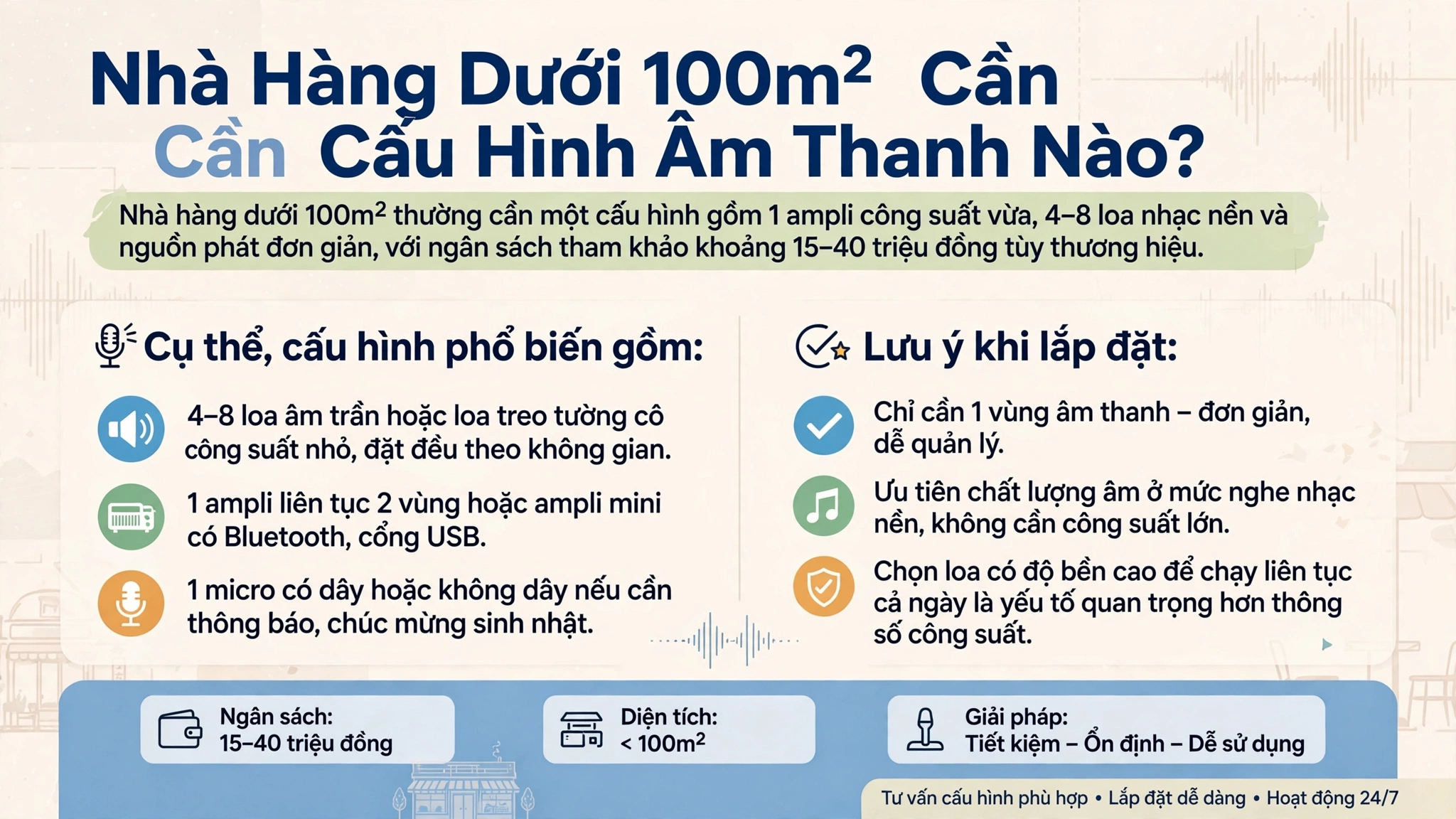 Nhà Hàng Dưới 100m² Cần Cấu Hình Âm Thanh Nào?