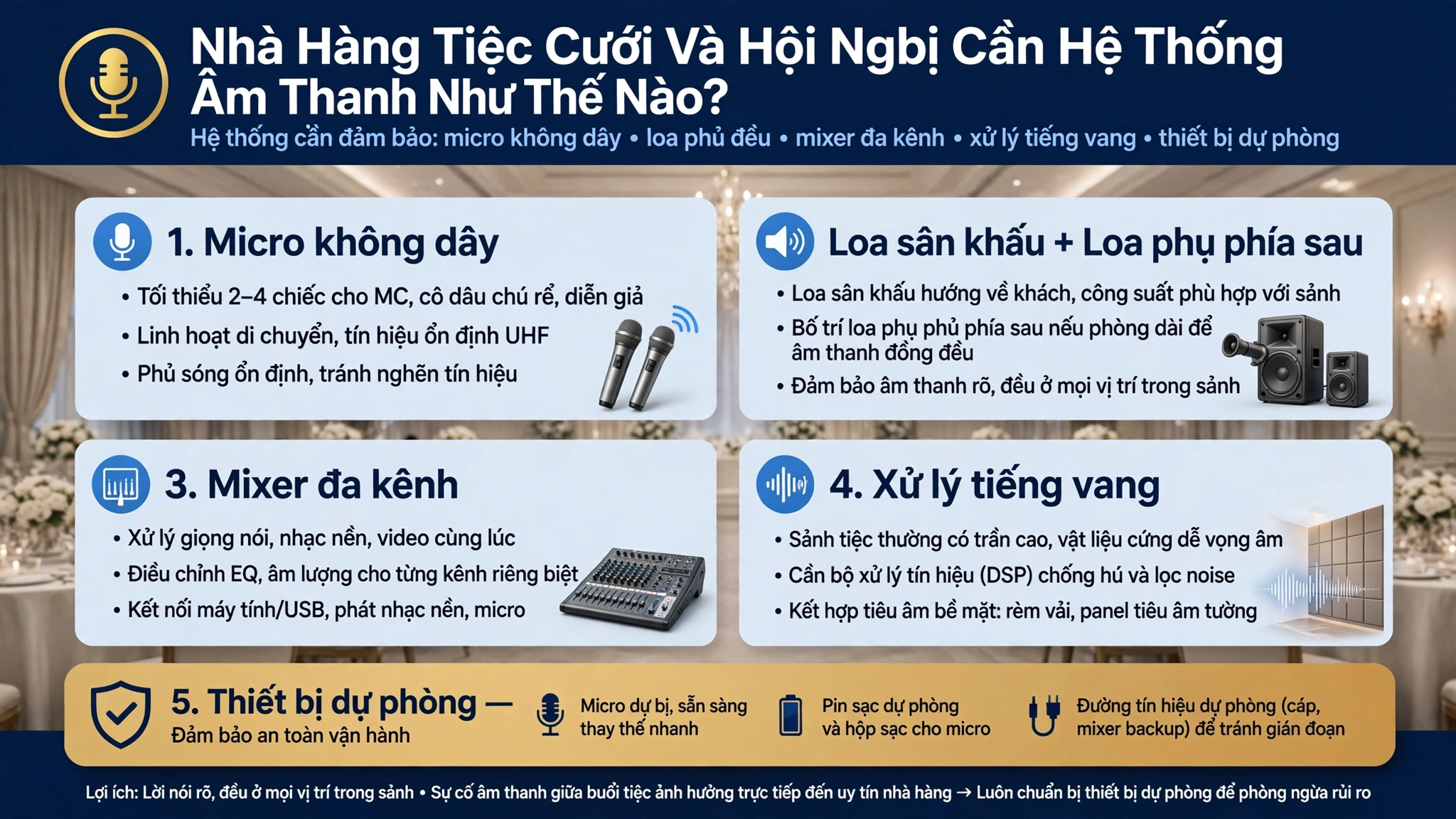 Lắp Đặt Hệ Thống Âm Thanh Nhà Hàng Tại Hà Nội – Theo Diện Tích Và Nhu Cầu 3 Nhà Hàng Tiệc Cưới Và Hội Nghị Cần Hệ Thống Âm Thanh Như Thế Nào?