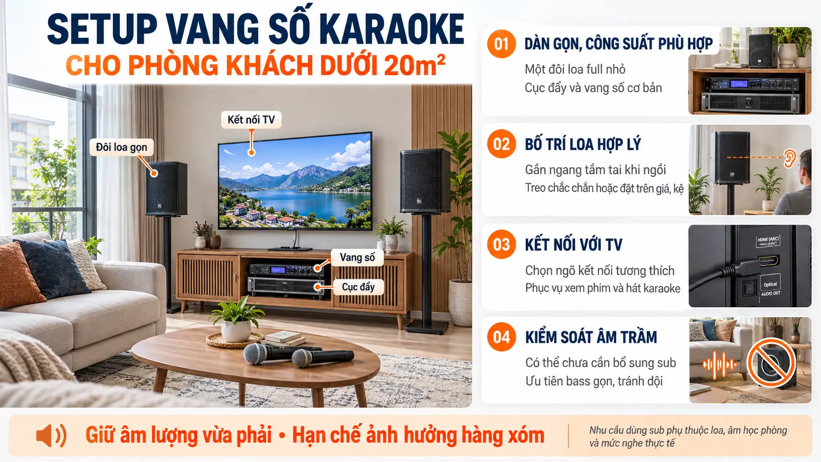 Setup Vang Số Karaoke Cho Phòng Khách Dưới 20m² Như Thế Nào?